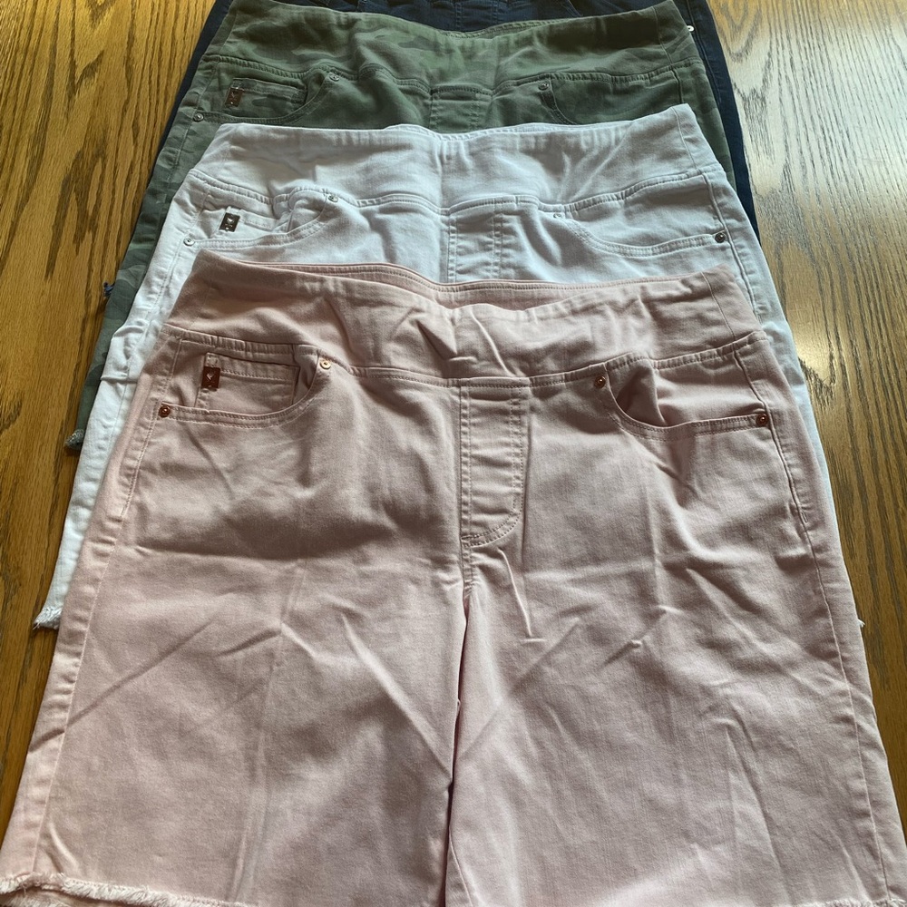 Set of Four Casual Shorts in Pink, White, Green, and Black. Belle by Kim Gravel.